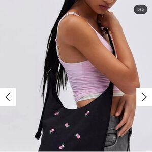 Baggu Black Sling Bag with Embroidered Roses